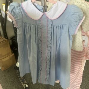 Blue Baby Dress with Pink Trim